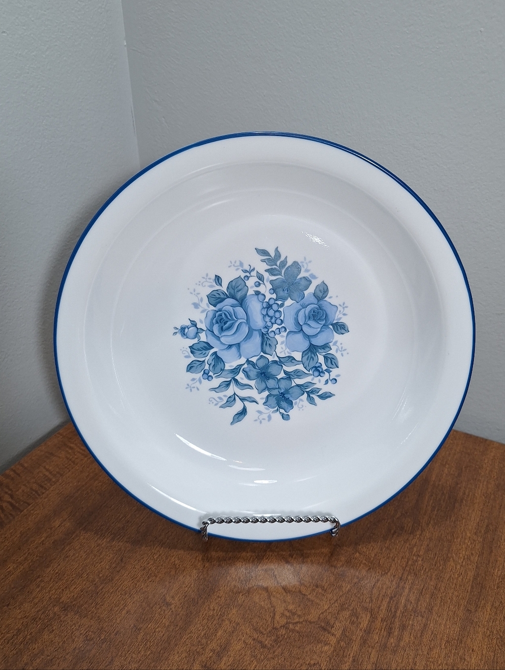 Vtg Corelle Blue Velvet Rose 10 In Pie Plate Dish Shallow Bowl USA Discontinued